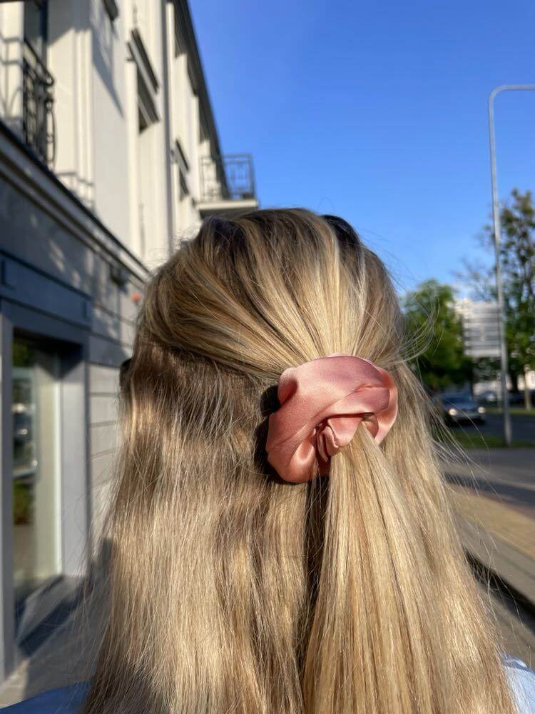 Natural silk hair tie, pink 3.