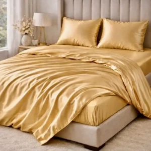 Šilkinė paklodė su guma 160x200x35 cm - Auksinis dramblio kaulas Golden Ivory