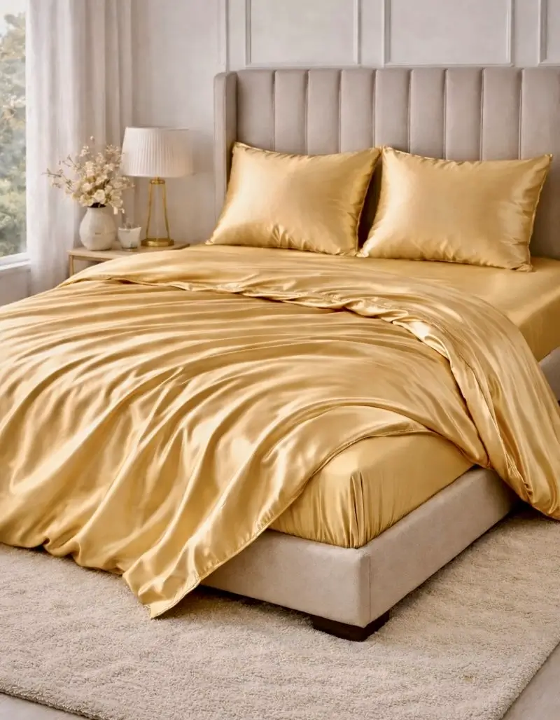 Šilkinė paklodė su guma 160x200x35 cm - Auksinis dramblio kaulas Golden Ivory