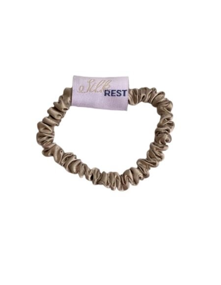 Thin Mulberry Silk Hair Scrunchie – Rose Gold