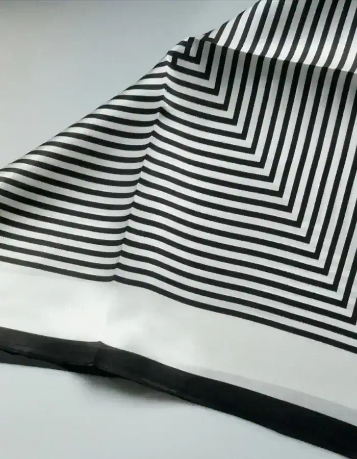 Mulberry silk scarf (53 × 53 cm) for women with black stripes