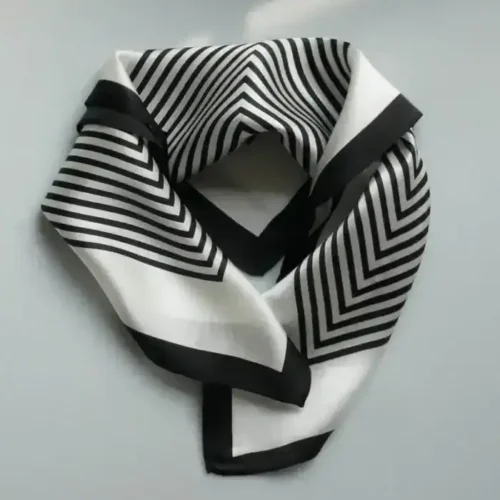 Mulberry silk scarf (53 × 53 cm) for women with black stripes