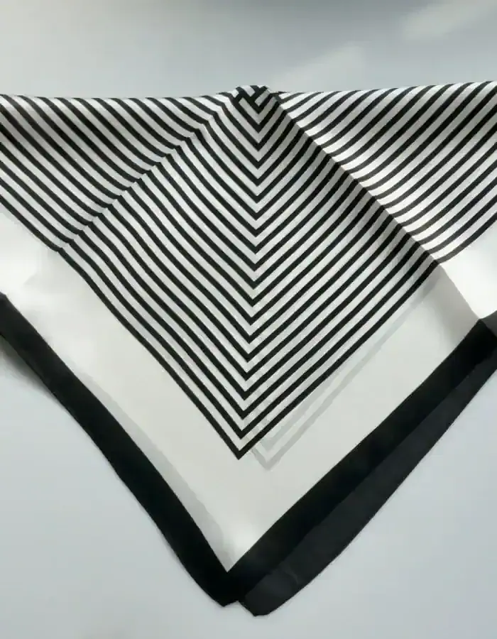 Mulberry silk scarf (53 × 53 cm) for women with black stripes