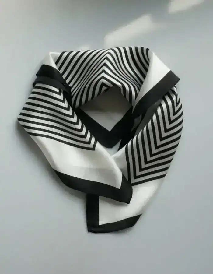 Mulberry silk scarf (53 × 53 cm) for women with black stripes
