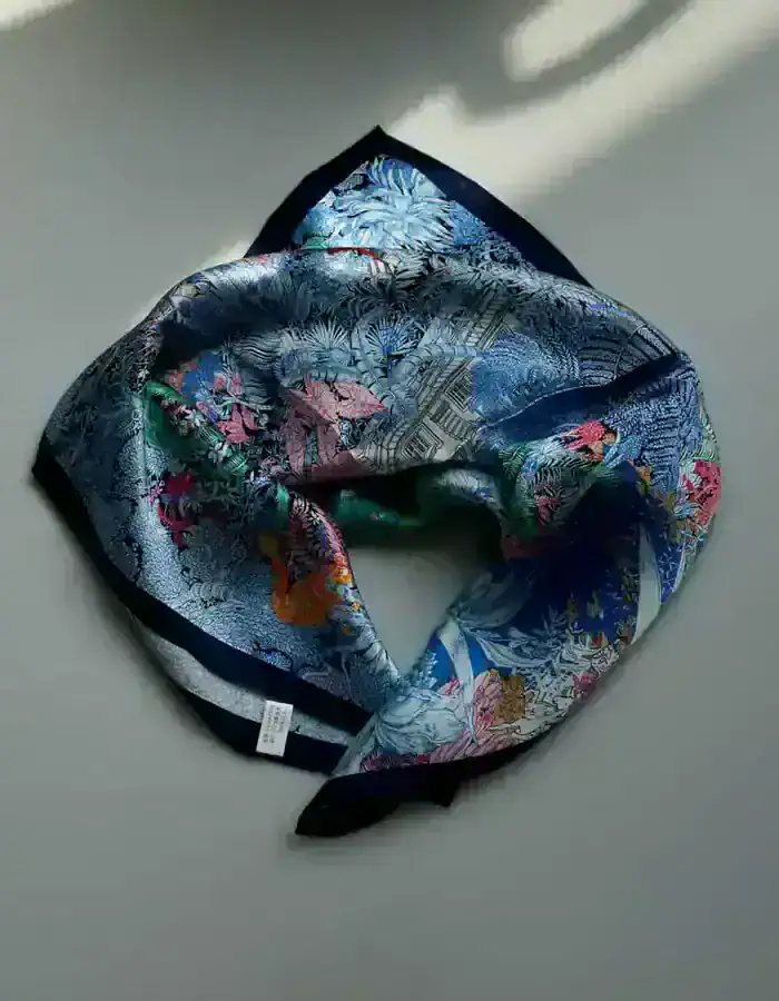 Mulberry Silk Scarf (53×53 cm) for Women in Blue