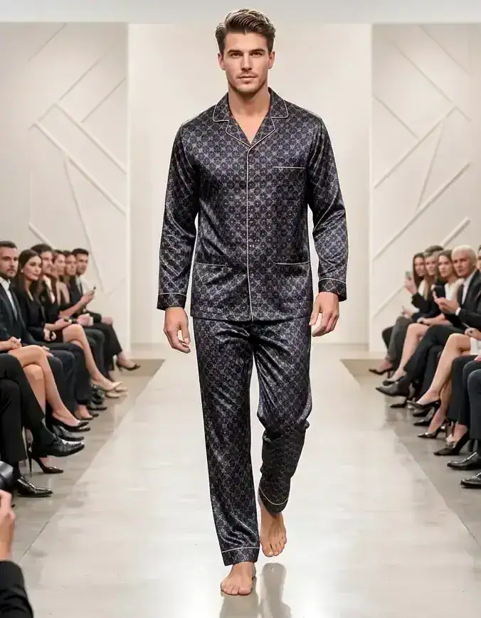 Men's long sleeve Mulberry silk pajama suit